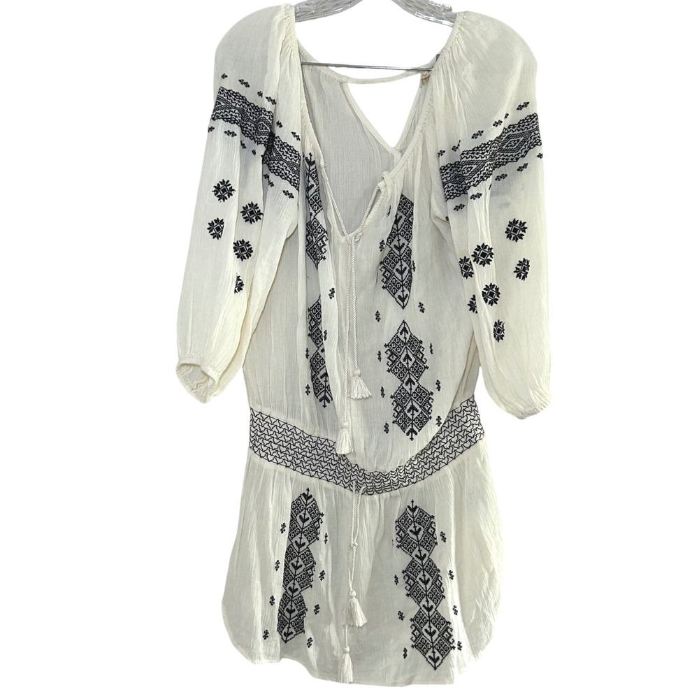 Denim and Supply Ralph Lauren Cream Embroidered‎ Dress Bohemian Tunic Mini M/M